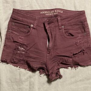 American Eagle Outfitters Women's Ripped Burgundy Jean Shorts